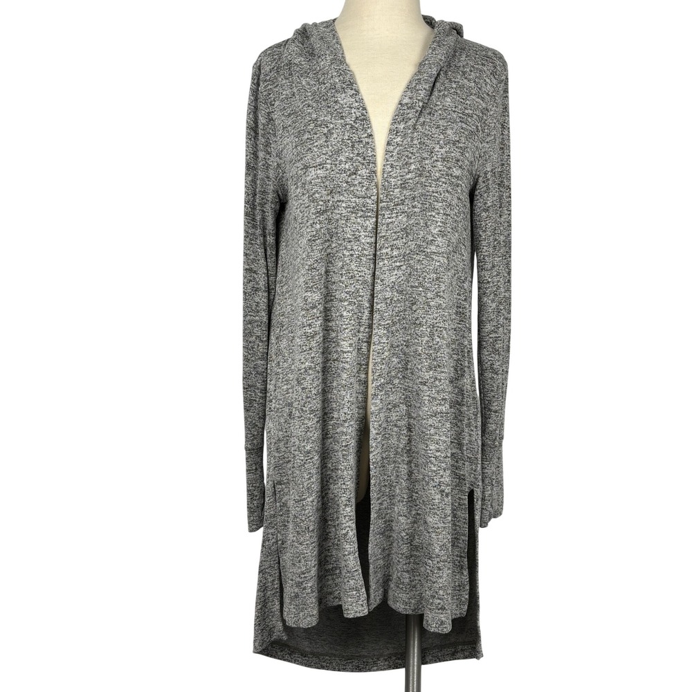 Athleta XS Gray Harmony Wrap Hooded Open Front Cardigan Hi Low Hem Stretch